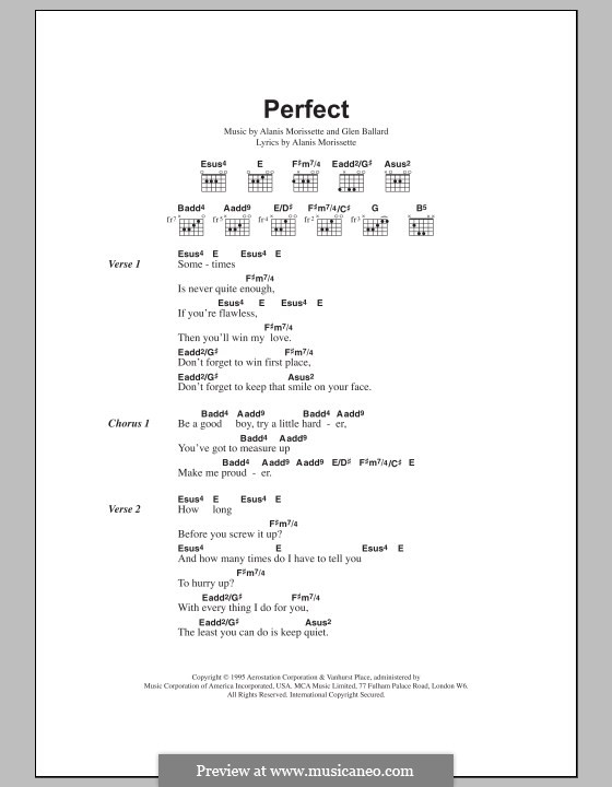 Perfect (from Jagged Little Pill The Musical): Lyrics and chords by Alanis Morissette, Glen Ballard