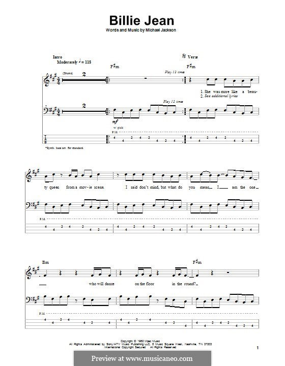 Billie Jean: For bass guitar with tab by Michael Jackson