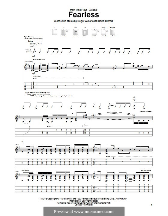 Fearless (Pink Floyd): For guitar with tab by David Gilmour, Roger Waters