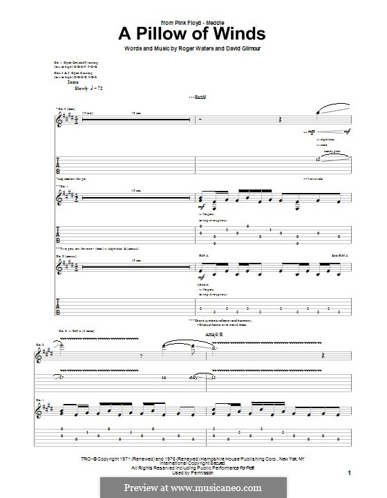 A Pillow of Winds (Pink Floyd): For guitar with tab by David Gilmour, Roger Waters