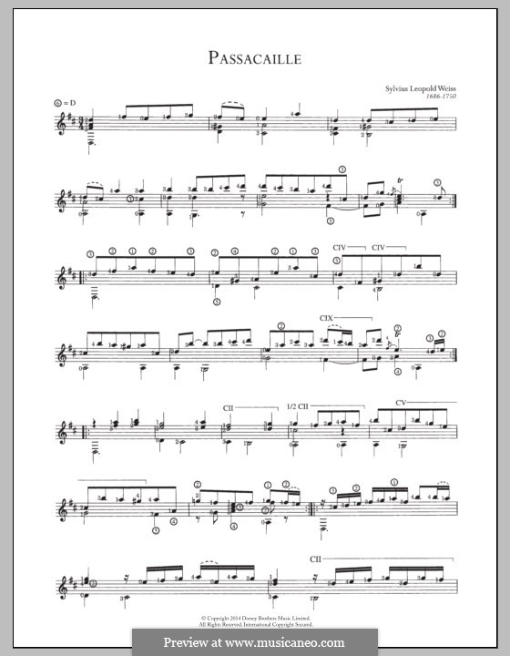 Passacaille by S.L. Weiss sheet music on MusicaNeo