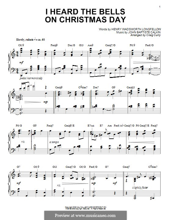 I Heard the Bells on Christmas Day: For piano by John Baptiste Calkin