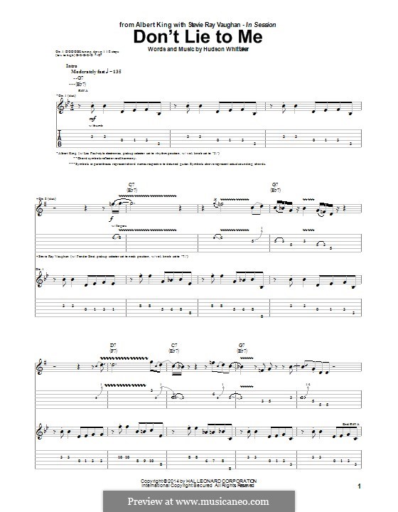 Don't Lie To Me (Albert King & Stevie Ray Vaughan): For guitar with tab by Hudson Whittaker