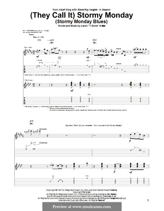 (They Call It) Stormy Monday (Stormy Monday Blues): For guitar with tab by T-Bone Walker