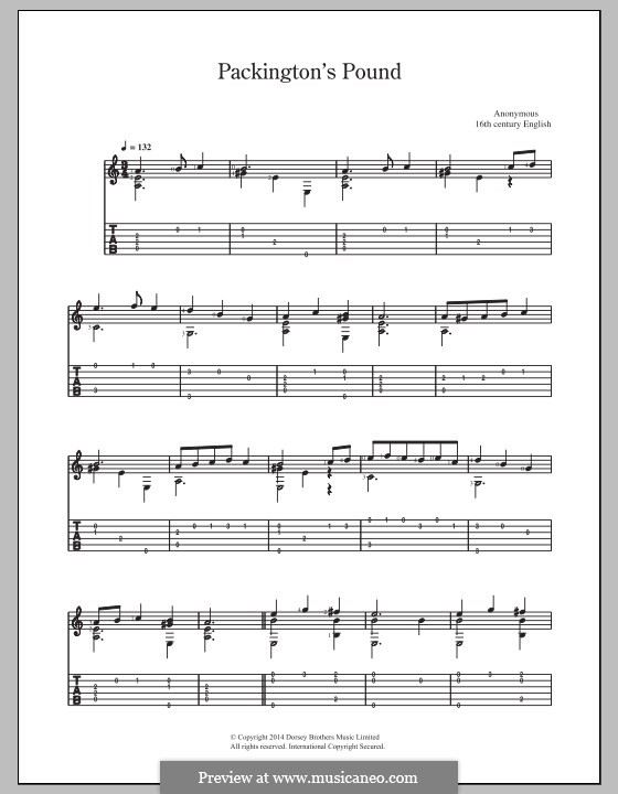 Packington's Pound: For guitar with tab by Unknown (works before 1850)