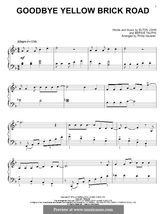 Goodbye Yellow Brick Road: For piano (classical version) by Elton John