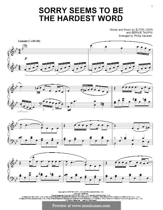 Sorry Seems to be the Hardest Word: For piano by Elton John
