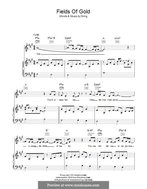 Fields of Gold: For voice and piano (or guitar) by Sting