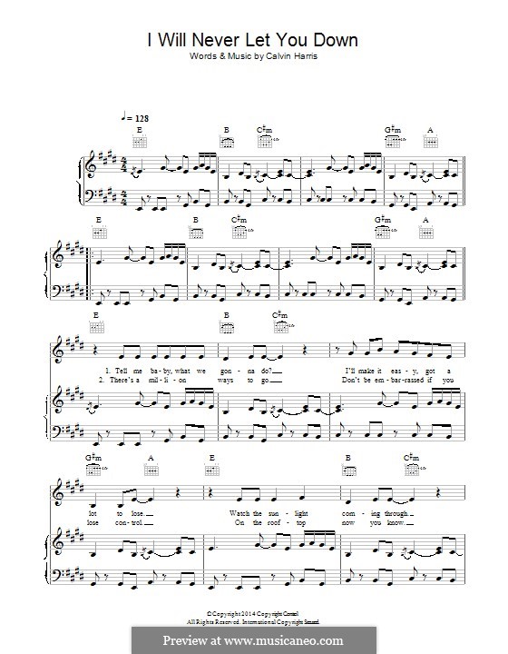 I Will Never Let You Down (Rita Ora): For voice and piano (or guitar) by Calvin Harris