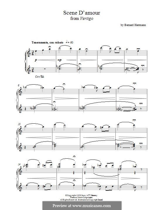 Scene d'Amour (from Vertigo): For piano by Bernard Herrmann