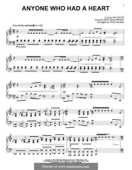 Anyone Who Had a Heart by B. Bacharach - sheet music on MusicaNeo