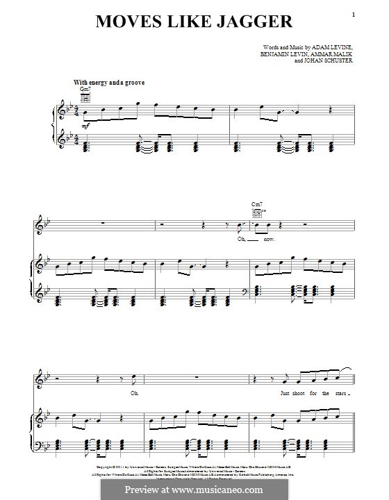 Moves Like Jagger (Maroon 5): For voice and piano (or guitar) by Shellback, Adam Levine, Ammar Malik, Benjamin Levin