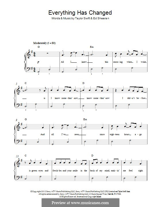 Everything Has Changed (Taylor Swift): For piano by Ed Sheeran