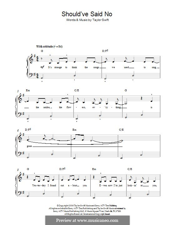 Should've Said No by T. Swift - sheet music on MusicaNeo