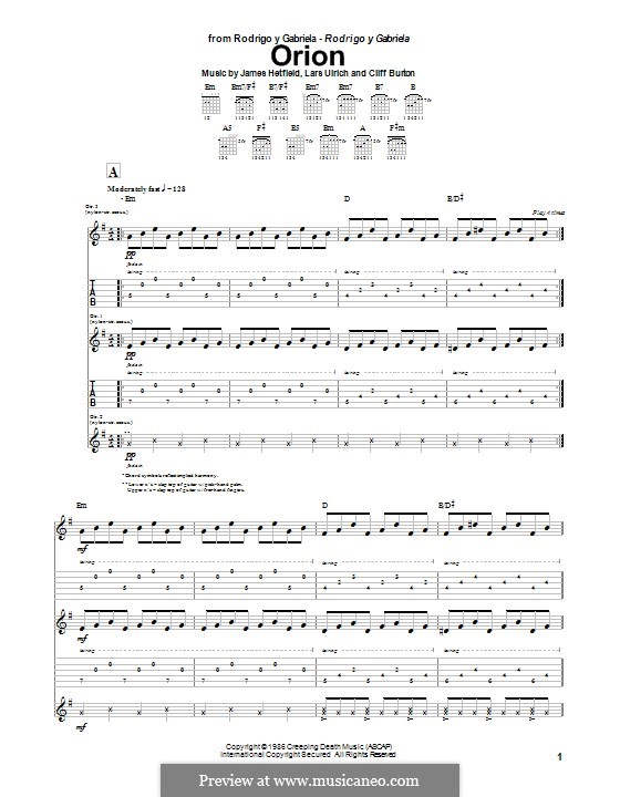 Orion (Metallica): For guitar with tab by Cliff Burton, James Hetfield, Lars Ulrich