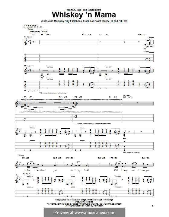 Whiskey 'N Mama (ZZ Top): For guitar with tab by Bill Ham, Billy F Gibbons, Dusty Hill, Frank Lee Beard