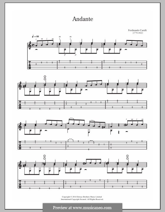 Andante in A Minor: For guitar with tab by Ferdinando Carulli