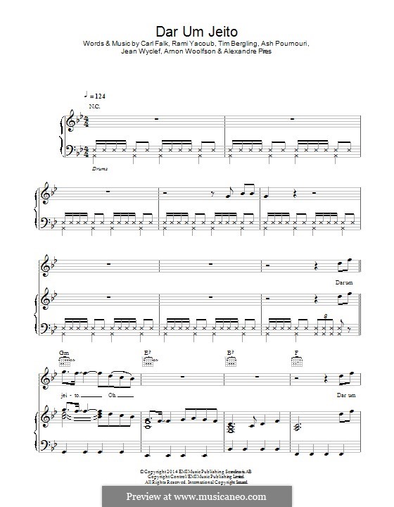 Dar Um Jeito (We Will Find a Way): For voice and piano (or guitar) by Carl Falk, Rami Yacoub, Avicii, Ash Poumouri, Jean Wyclef, Amon Woolfson, Alexandre Pies