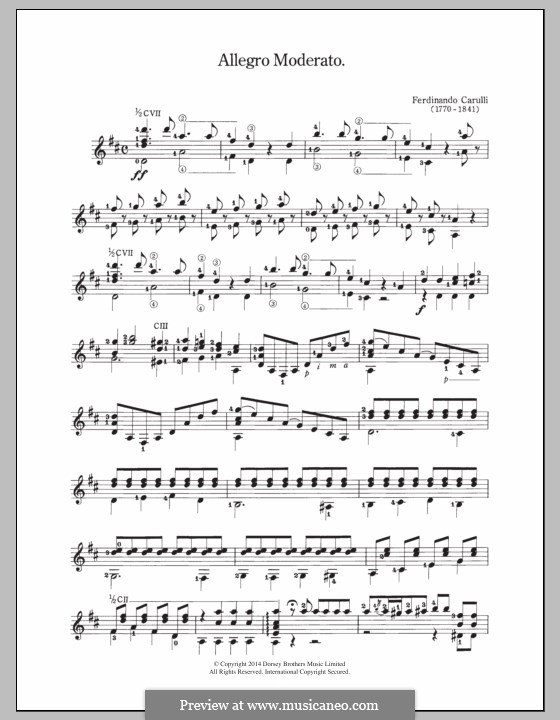 Allegro Moderato by F. Carulli - sheet music on MusicaNeo