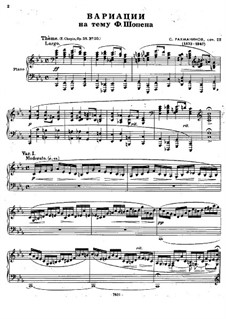 Variations sur un Thème de Chopin, Op.22: For piano by Sergei Rachmaninoff