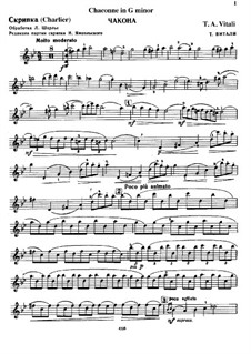 Chaconne in G Minor: For violin and basso continuo – violin part by Tomaso Vitali