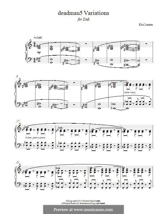 Deadmau5 Variations: For piano by Kris Lennox