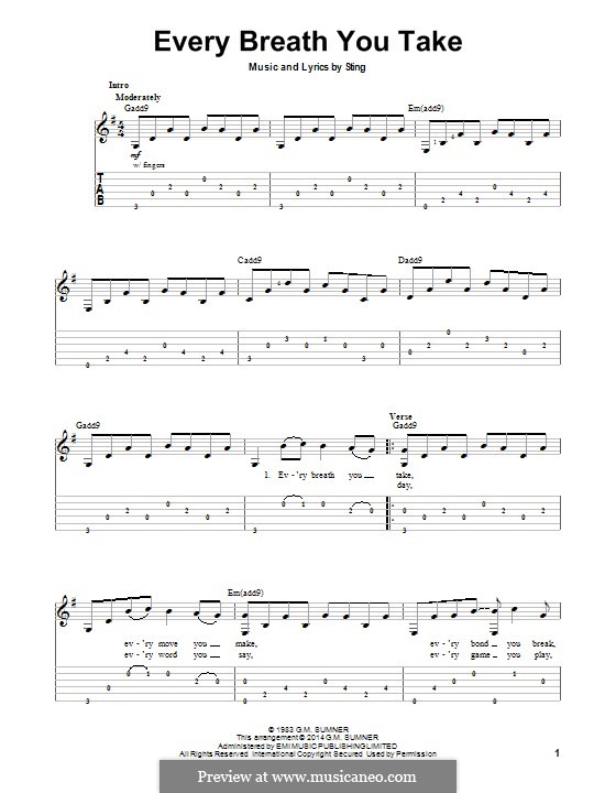 Every Breath You Take The Police By Sting Sheet Music On Musicaneo