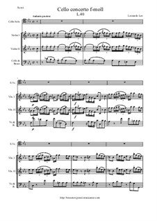 Cello Concerto No.5 in F Minor, L.40: Score and all parts by Leonardo di Leo