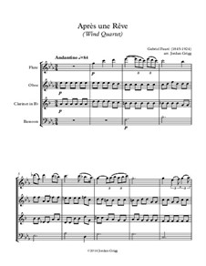 Three Songs, Op.7: No.1 Après un rêve, for wind quartet by Gabriel Fauré