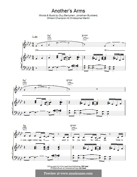 Another's Arms (Coldplay): For voice and piano (or guitar) by Chris Martin, Guy Berryman, Jonny Buckland, Will Champion