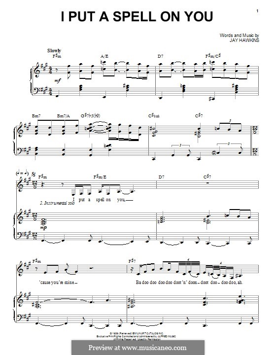 I Put a Spell on You (Creedence Clearwater Revival): For voice and piano by Jay Hawkins