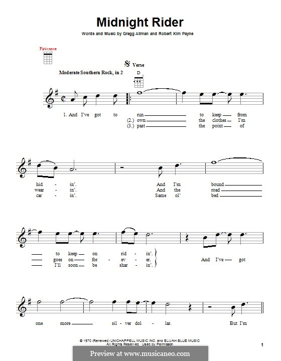 Midnight Rider (The Allman Brothers Band): For ukulele by Gregg Allman, Robert Kim Payne