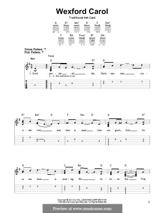 Wexford Carol (Ptintable Scores): For guitar with tab by folklore