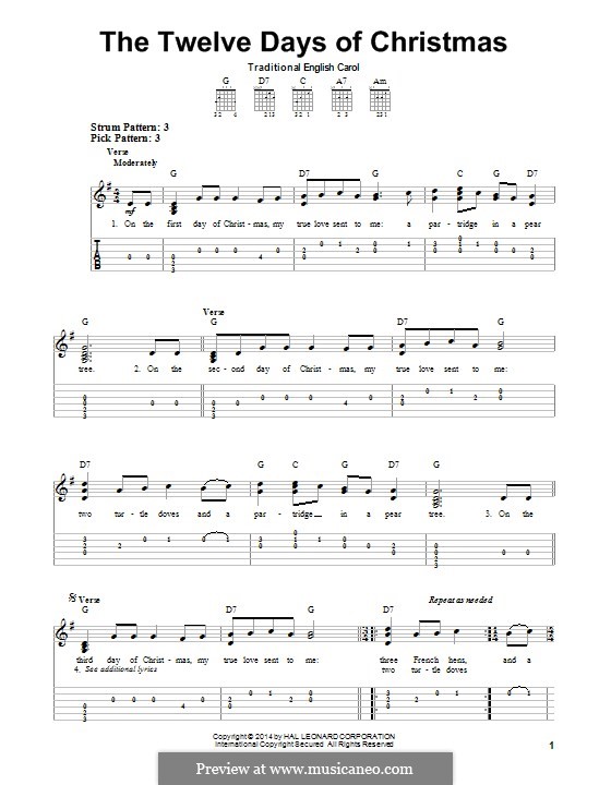 The Twelve Days of Christmas: For guitar with tab by folklore