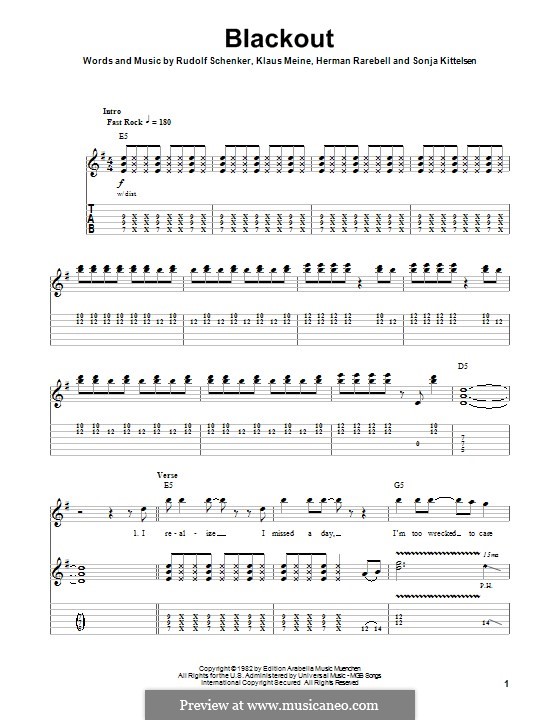 Blackout (Scorpions): For guitar with tab by Herman Rarebell, Klaus Meine, Rudolf Schenker