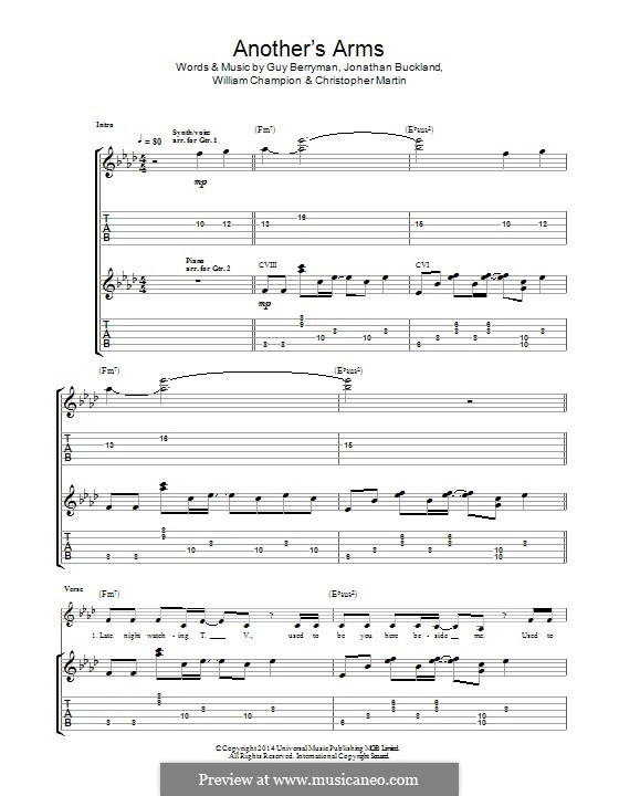 Another's Arms (Coldplay): For guitar with tab by Chris Martin, Guy Berryman, Jonny Buckland, Will Champion