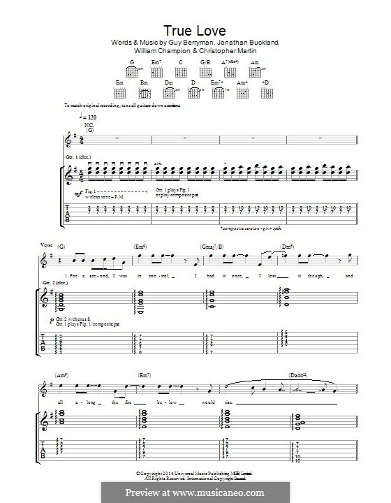 True Love Sheet Music | Coldplay | Guitar Chords/Lyrics