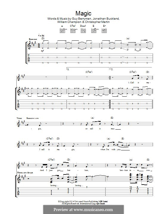 Magic (Coldplay): For guitar with tab by Chris Martin, Guy Berryman, Jonny Buckland, Will Champion