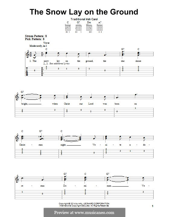 Snow Lay The Snow Lay on the Ground by folklore - sheet music on MusicaNeo