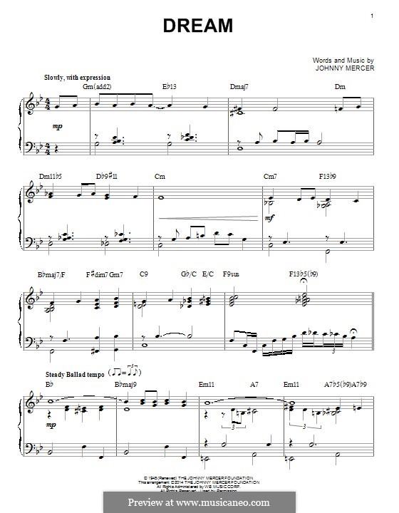 Dream (Frank Sinatra): For piano by Johnny Mercer