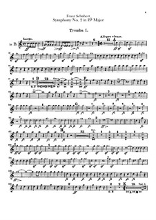 Symphony No.2 in B Flat Major, D.125: Trumpets parts by Franz Schubert