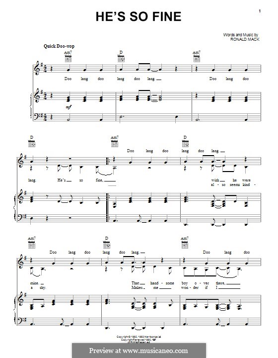 He's So Fine (The Chiffons): For voice and piano (or guitar) by Ronald Mack