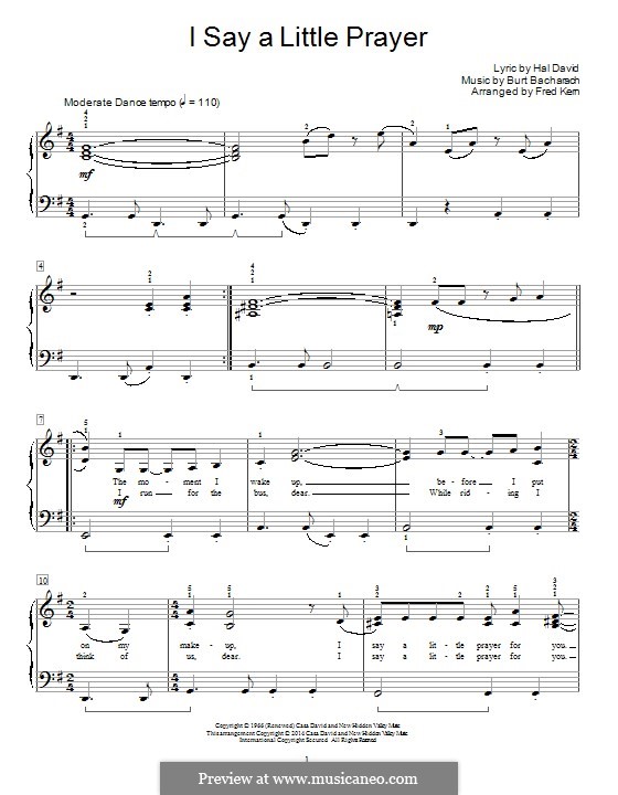 I Say a Little Prayer: For piano by Burt Bacharach