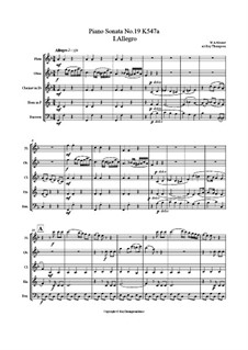 Sonatina for Piano in F Major, K.547a: Movement I Allegro (arr. wind quintet) by Wolfgang Amadeus Mozart