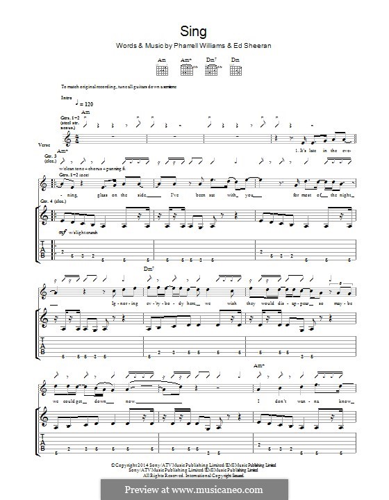 Sing: For guitar with tab by Ed Sheeran, Pharrell Williams