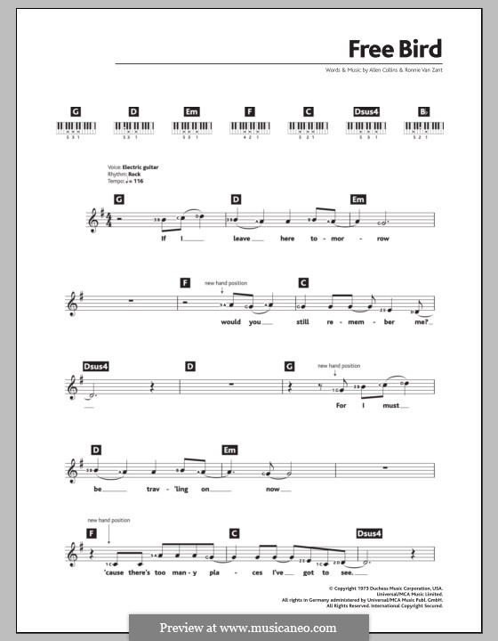 Free Bird (Lynyrd Skynyrd): For keyboard by Allen Collins, Ronnie Van Zant