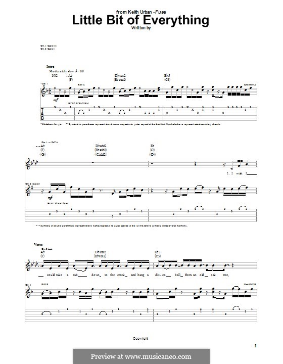 Little Bit of Everything (Keith Urban): For guitar with tab by Brad Warren, Brett Warren, Kevin Rudolf