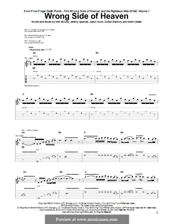 Wrong Side of Heaven (Five Finger Death Punch): For guitar with tab by Ivan L. Moody, Jason Hook, Jeremy Spencer, Kevin Churko, Zoltán Bathory