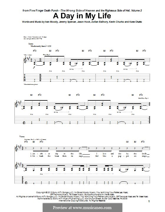 A Day in My Life (Five Finger Death Punch): For guitar with tab by Ivan L. Moody, Jason Hook, Jeremy Spencer, Kane Churko, Kevin Churko, Zoltán Bathory