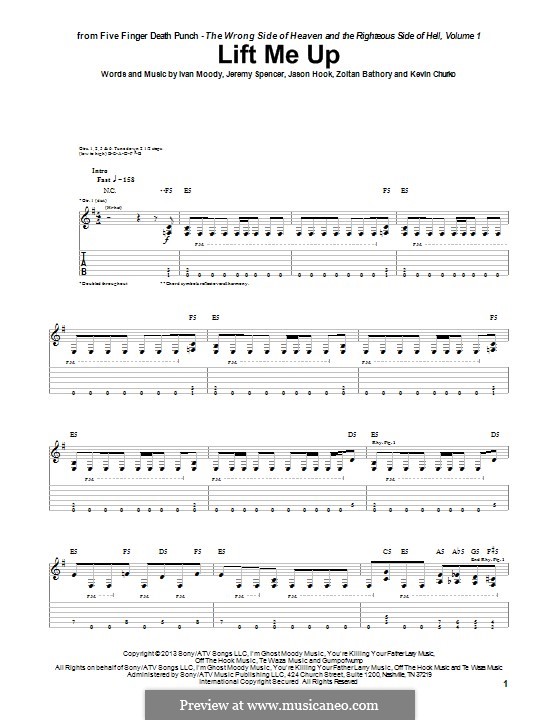 Lift Me Up (Five Finger Death Punch): For guitar with tab by Ivan L. Moody, Jason Hook, Jeremy Spencer, Kevin Churko, Zoltán Bathory